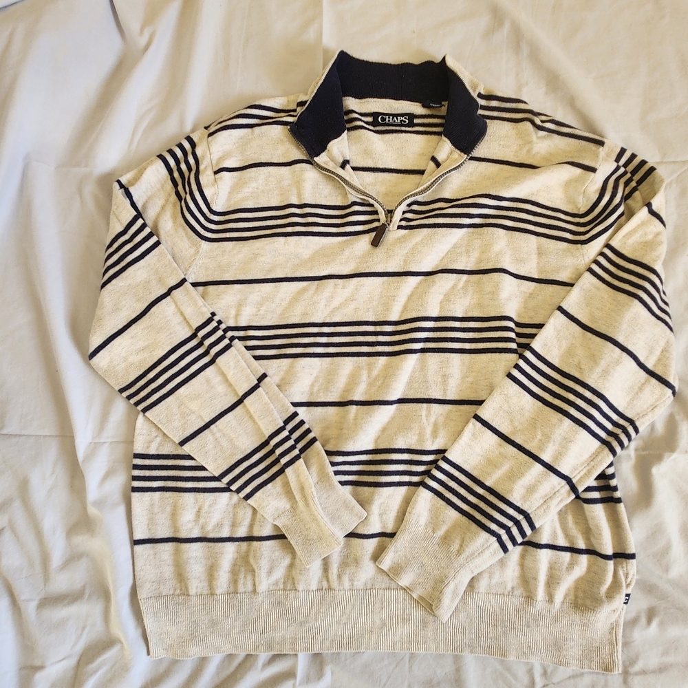 Chaps Blue and Cream Striped Hoodie